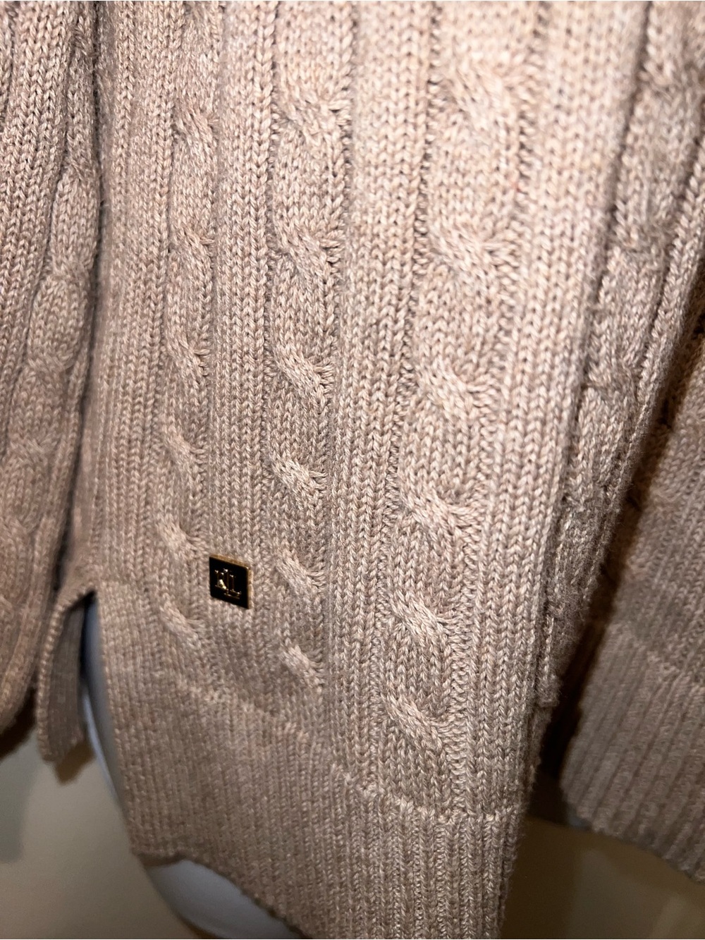 Ralph Lauren Classic Cable-Knit Crewneck Sweater in Taupe - Picture 3 of 8